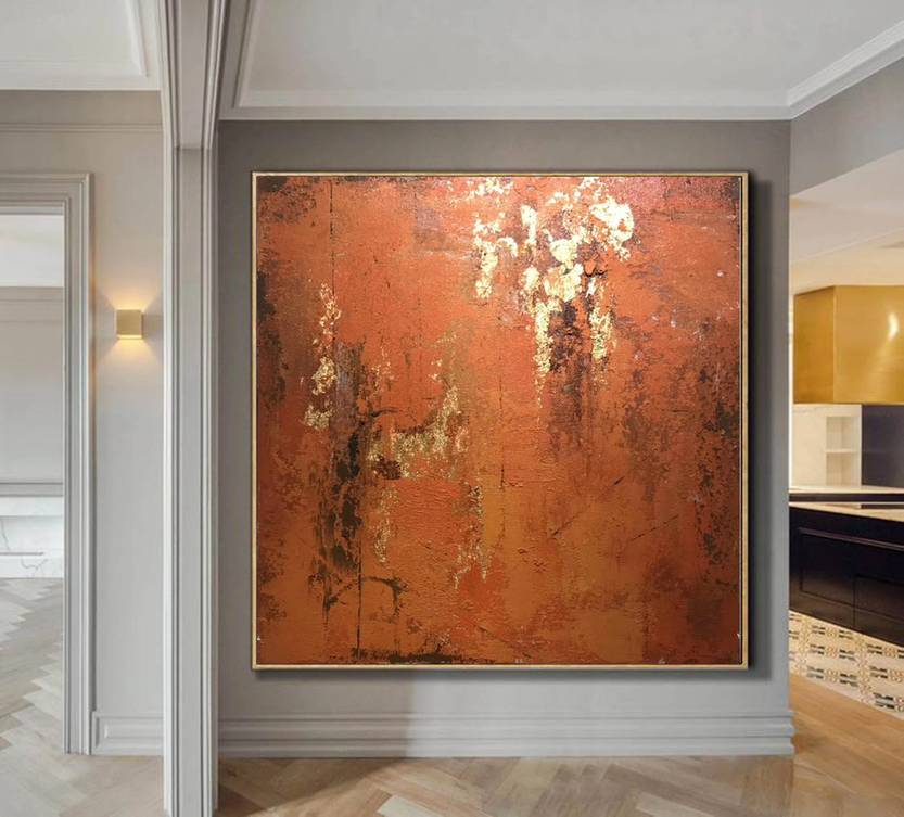 Orange Handmade Original Knife Red Abstract Canvas Wall Art BRAE7